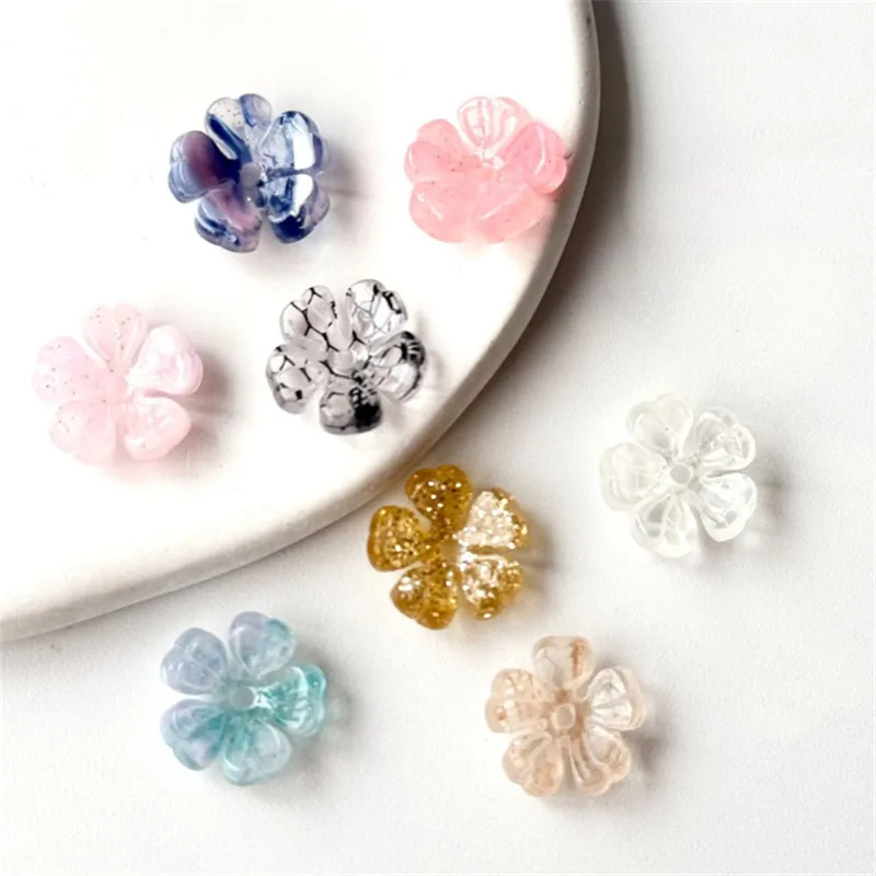 10Pcs/Lot New Acetic Acid Heart Leaf Torus 11MM Flower Beads Charm Connectors Diy Hair Jewelry Making Resin Accessories Material