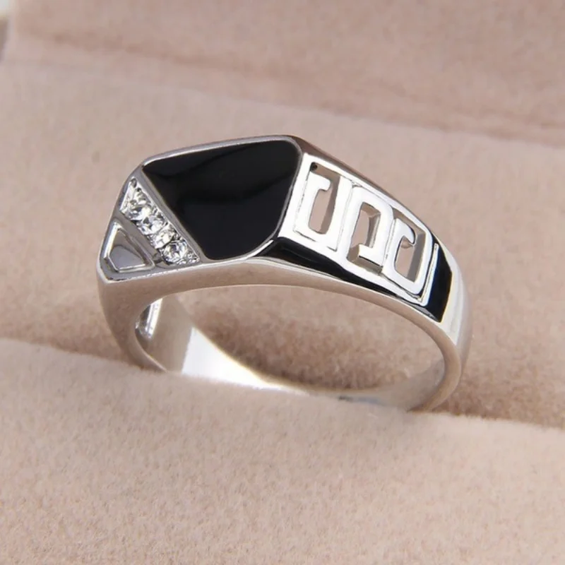 Classic Metal Glossy Rings For Men Geometric Signet Square Finger Punk Style Fashion Ring Jewelry Accessories Size 6-12