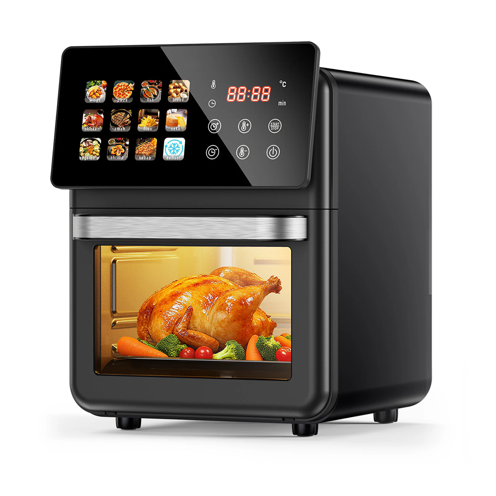 Freidora de Aire de 10L con Pantalla Táctil y Ventana de Visualización, Freidora de Aire Digital de Gran Capacidad de 2000W, 12 Ajustes Preestablecidos, Acero Inoxidable