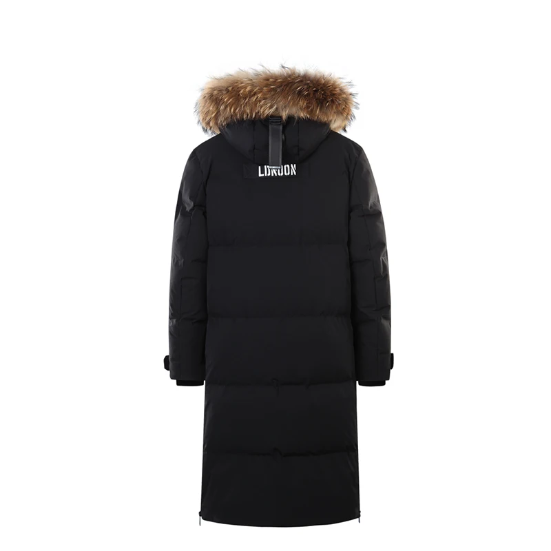 Parka de pato longo com capuz para baixo masculino e feminino com gola grande de pele, jaqueta 90% branca, luxo leve, neve, casaco à prova de frio, moda inverno