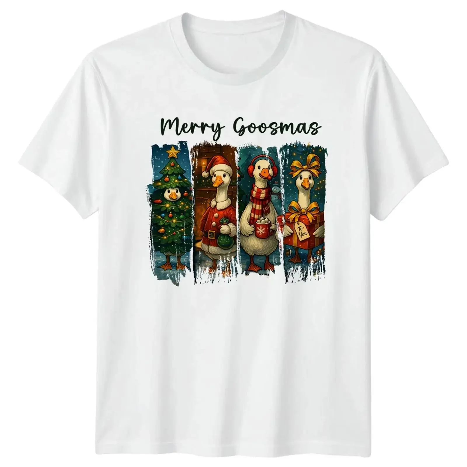 Merry Goosmas Christmas Geese Holiday  T Shirt vintage Washed Stretched Unisex Versatile streetwear Breathable Slightly homme