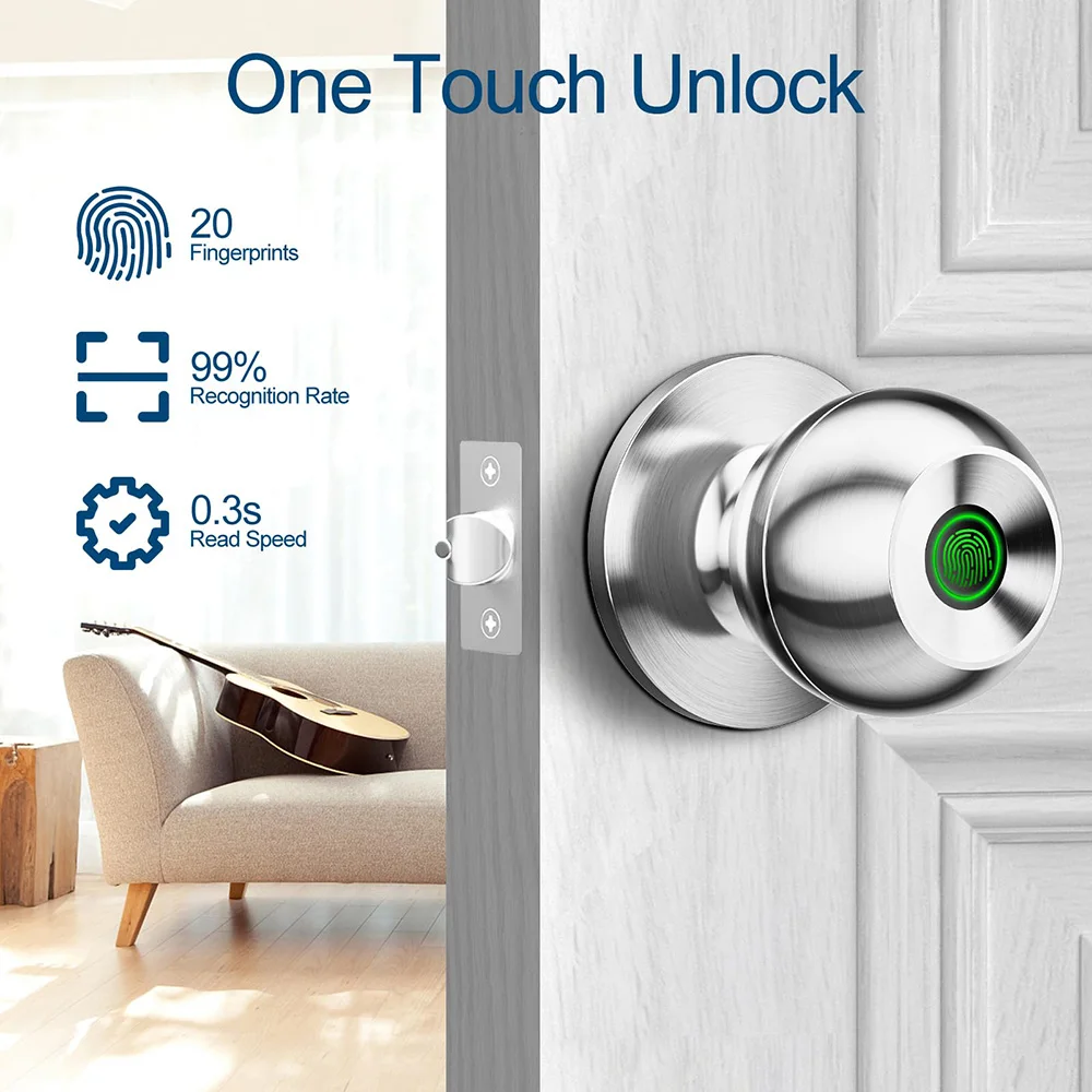 Fingerprint Door Lock Smart Door Knob Fingerprint Door Knob Smart Door Lock with Great for Bedrooms Apartments Offices Hotels