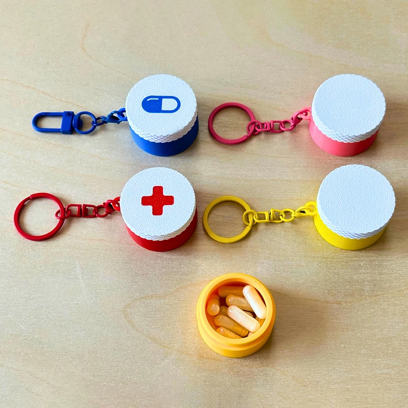 Mini Sliding Pill Box With Keychain Capsule Cross Symbols Portable Plastic Medicine Case Pill Holder Daily Use Emergencies