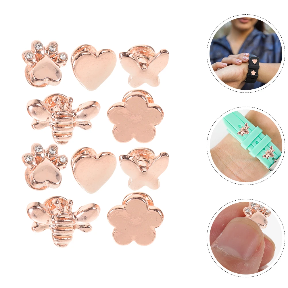 

10 pcs Silicone Watchband Charms Metal Studs Decorative Watch Strap Ornament Studs Smart Watch Accessories Lightweight Easy