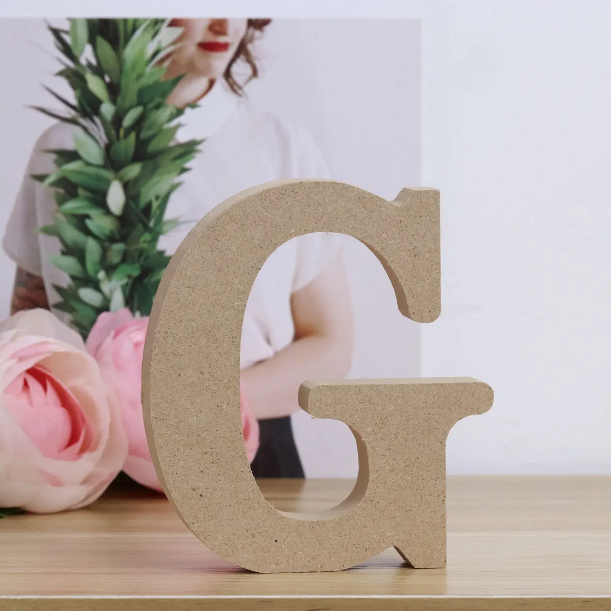 Wooden Alphabet Letters Pine Wood Texture Decorative Wall Plaque for Home Nursery Wedding Party Garden Decoration