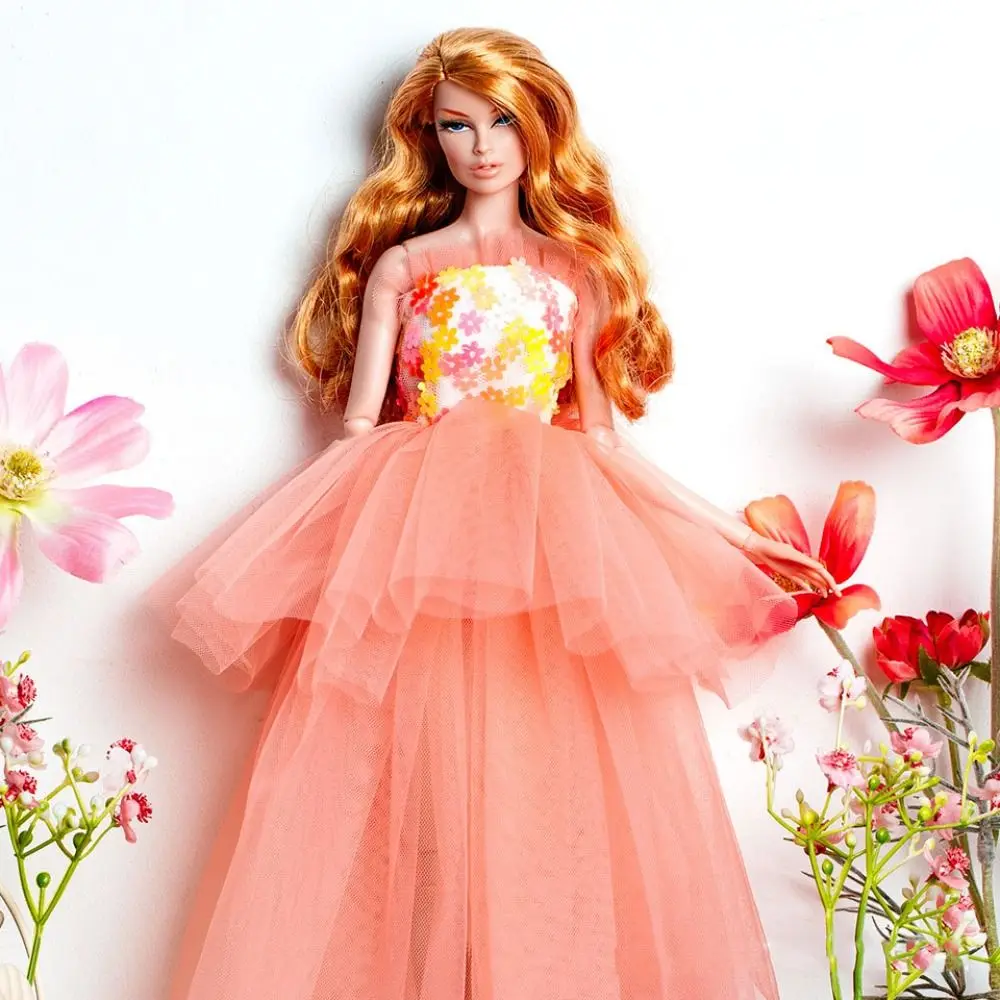 Moda europeia vestidos de renda rosa com xale sapatos colar luxo elegante vestido de noite para 1/6 bjd 30cm supermodelo bonecas