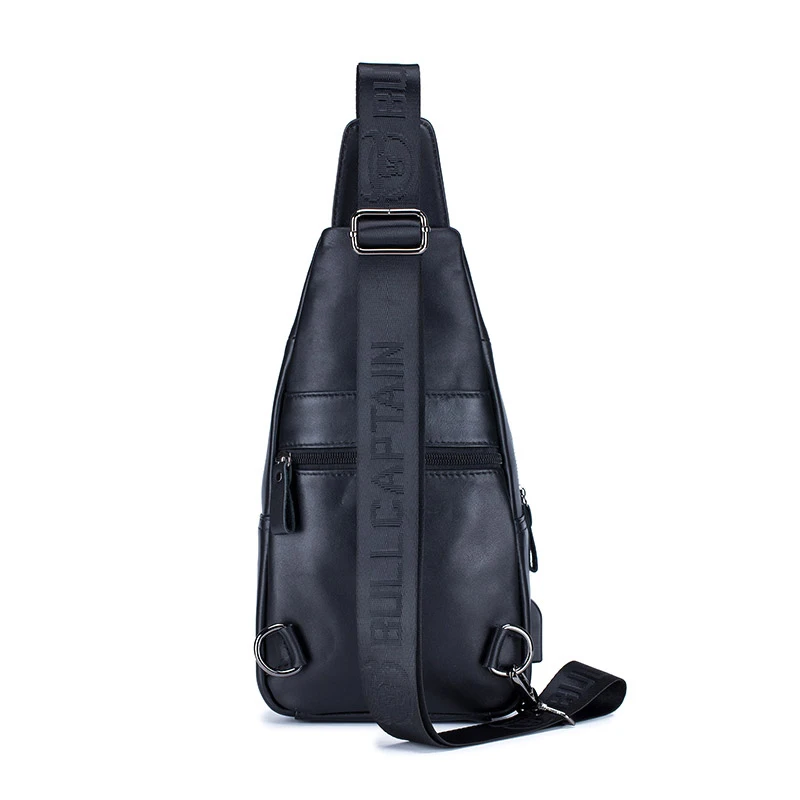 Imagem -02 - Bullcaptain 2023 Novo Couro Genuíno Estilingue Mochila com Porta de Carregamento Usb Multi-bolso Peito Bolsa Caminhadas Viagem Daypack Xb129