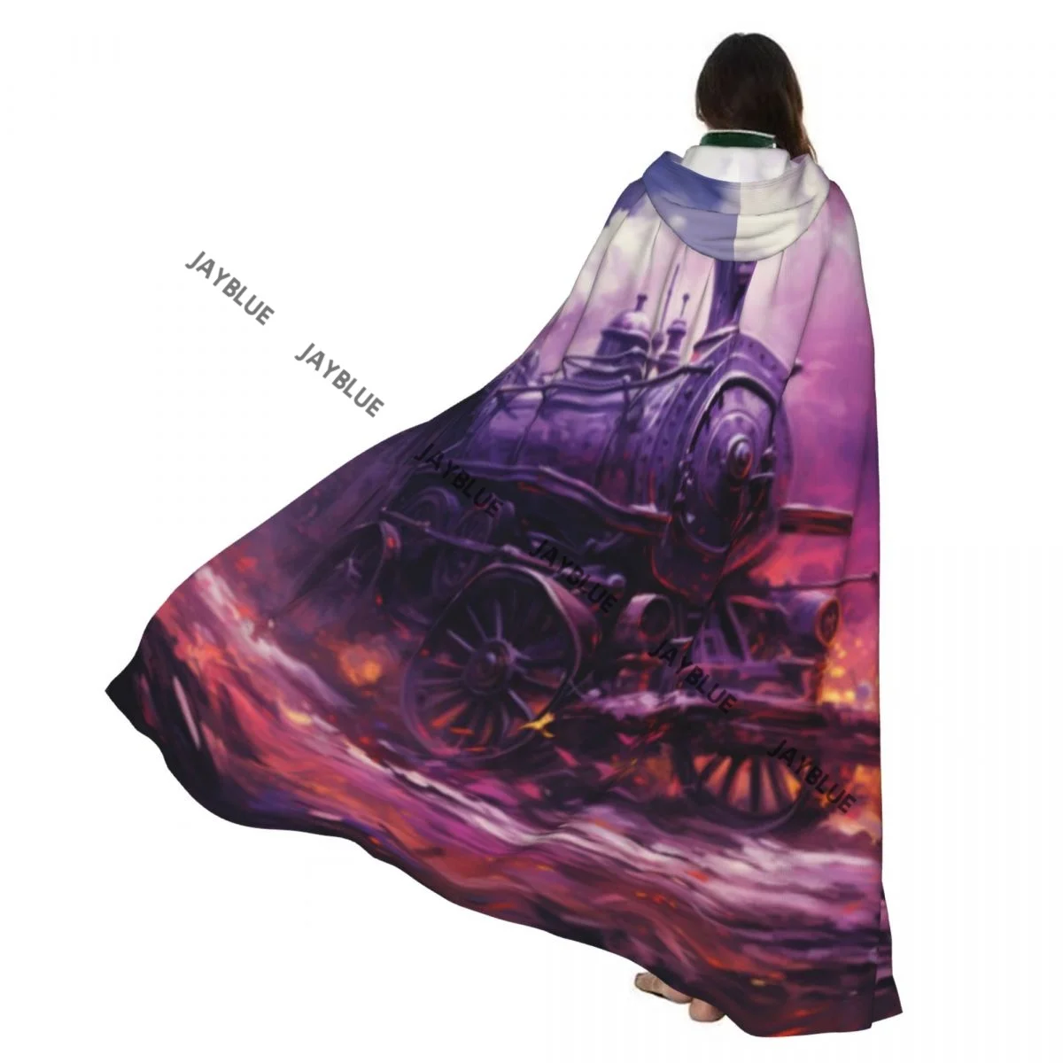 

Плащ для взрослых, накидка с капюшоном, винтажный паровоз на огненном средневековом костюме, ведьма, Викка, вампир, эльф, Пурим, карнавальная вечеринка