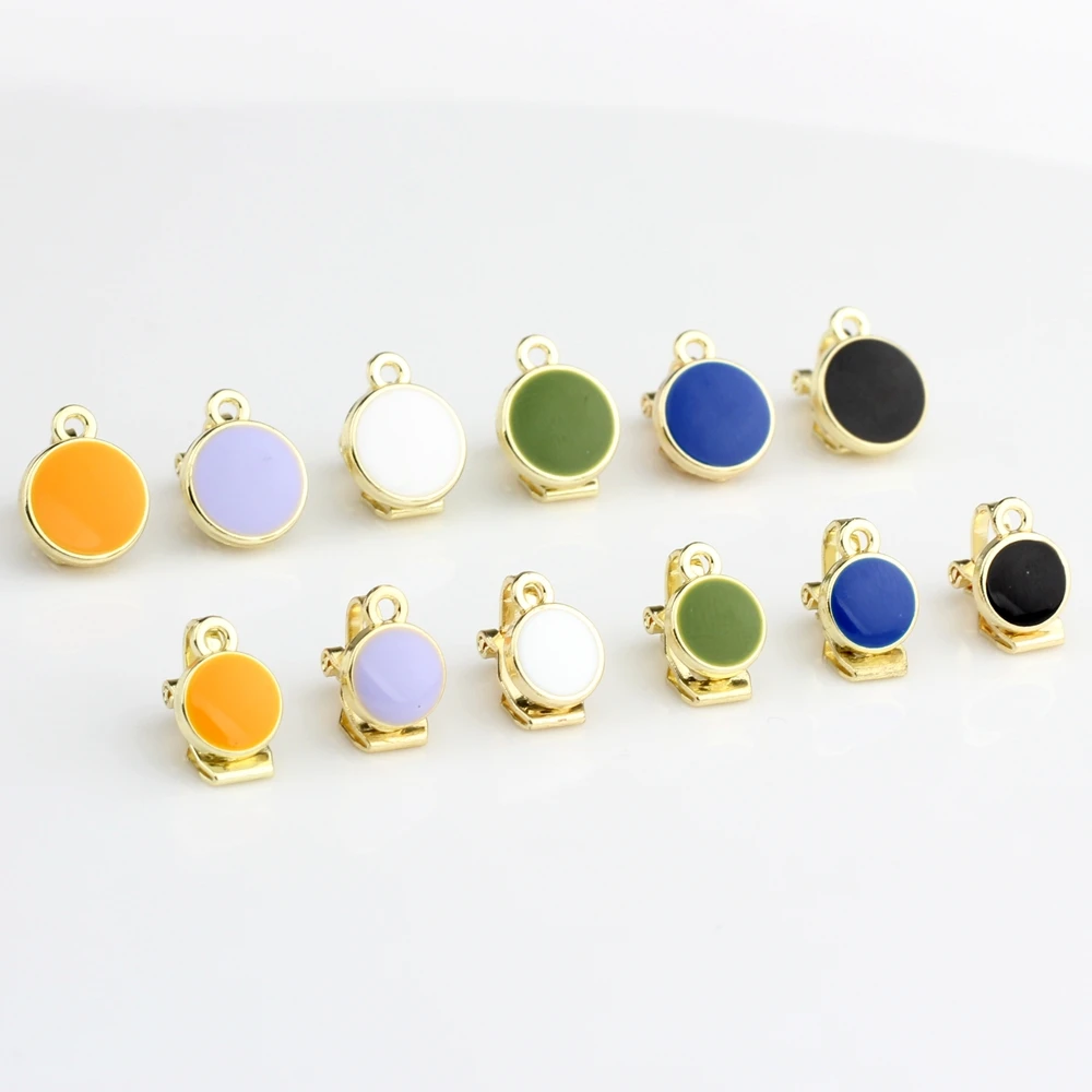 Zinc Alloy Enamel Round Ear Clip Earring Settings Earring Connector 6pcs/lot for DIY Earrings Ｍaking Finding Accessories