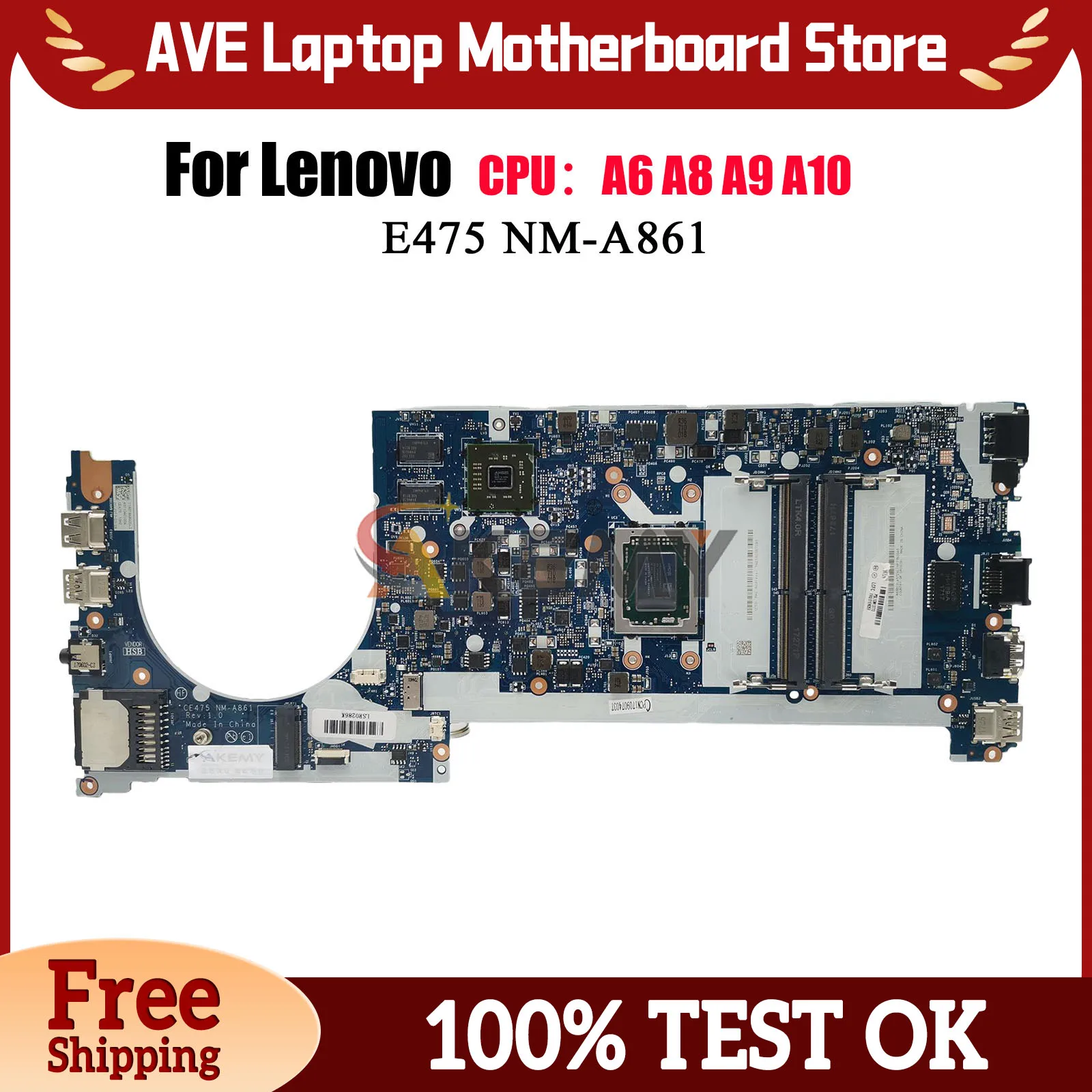 

NM-A861 для Lenovo ThinkPad E475, материнская плата для ноутбука с процессором A6 A10 DDR3, 100% полностью протестирована