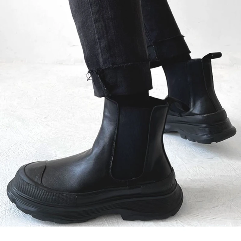 England style men boots casual natural leather shoes black white cowboy platform ankle boot designer autumn winter chelsea botas