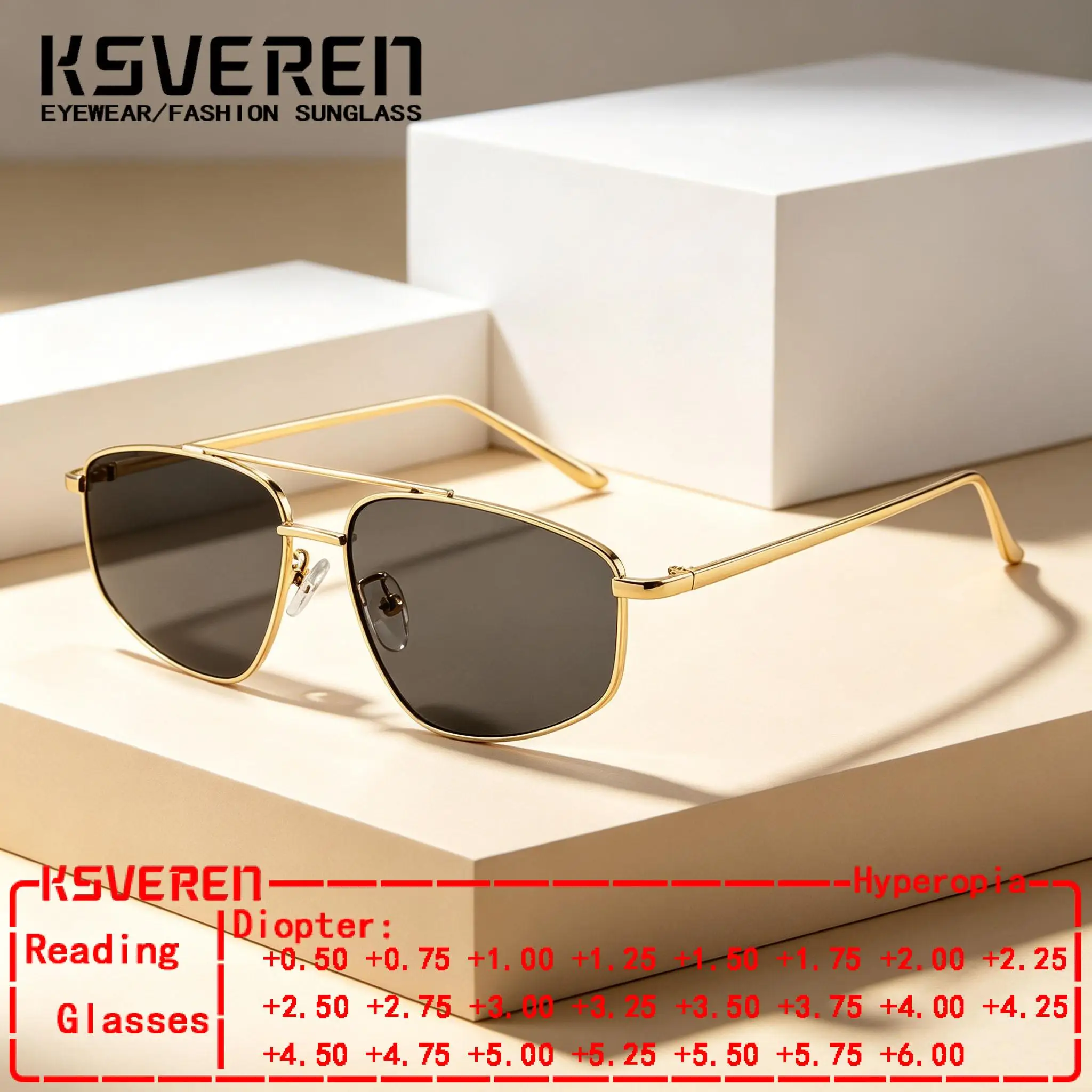Irregular Metal Gray Reading Sunglasses Men Women Fashion Single Focus Tinted Sunshade Presbyopic Eyewear Customize Diopter