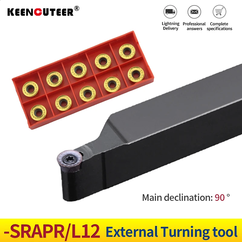 SRAPR1616H12 SRAPR2020K12 SRAPR2525M12 External Turning Tool Holder RPMT/RPGT Carbide Inserts Lathe Cutting Machine Tools Set