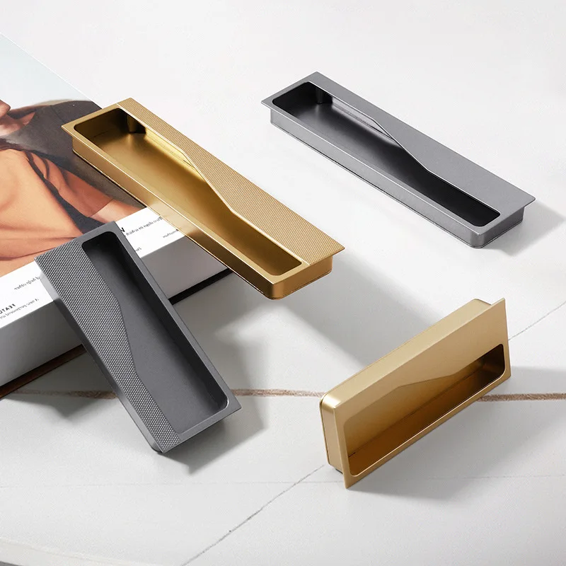 Square Modern Sliding Door Handle Cabinet Drawer Invisible Pull Concealed Handle Wardrobe Drawer Kitchen Cabinet Hidden Knobs