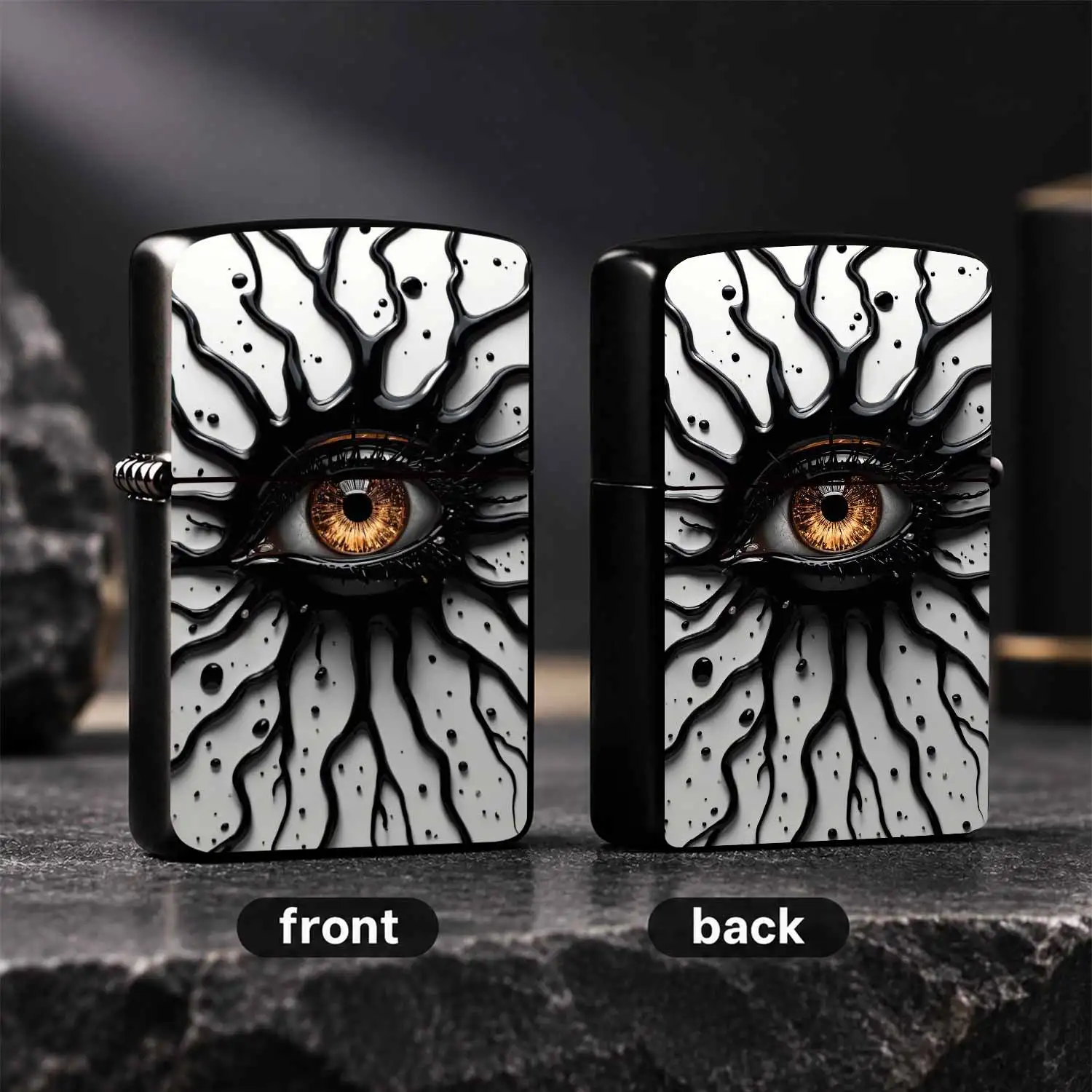 Creative Fluid Black Gold Art All-Seeing Eye Lighter, Unique Amber Pupil Pattern Decor Ornament, Trendy Exquisite Accessory, Suitable for All Daily Scenarios, Ideal for Gifting and Personal Use, Distinct Visual Design Shows Your Uncommon A