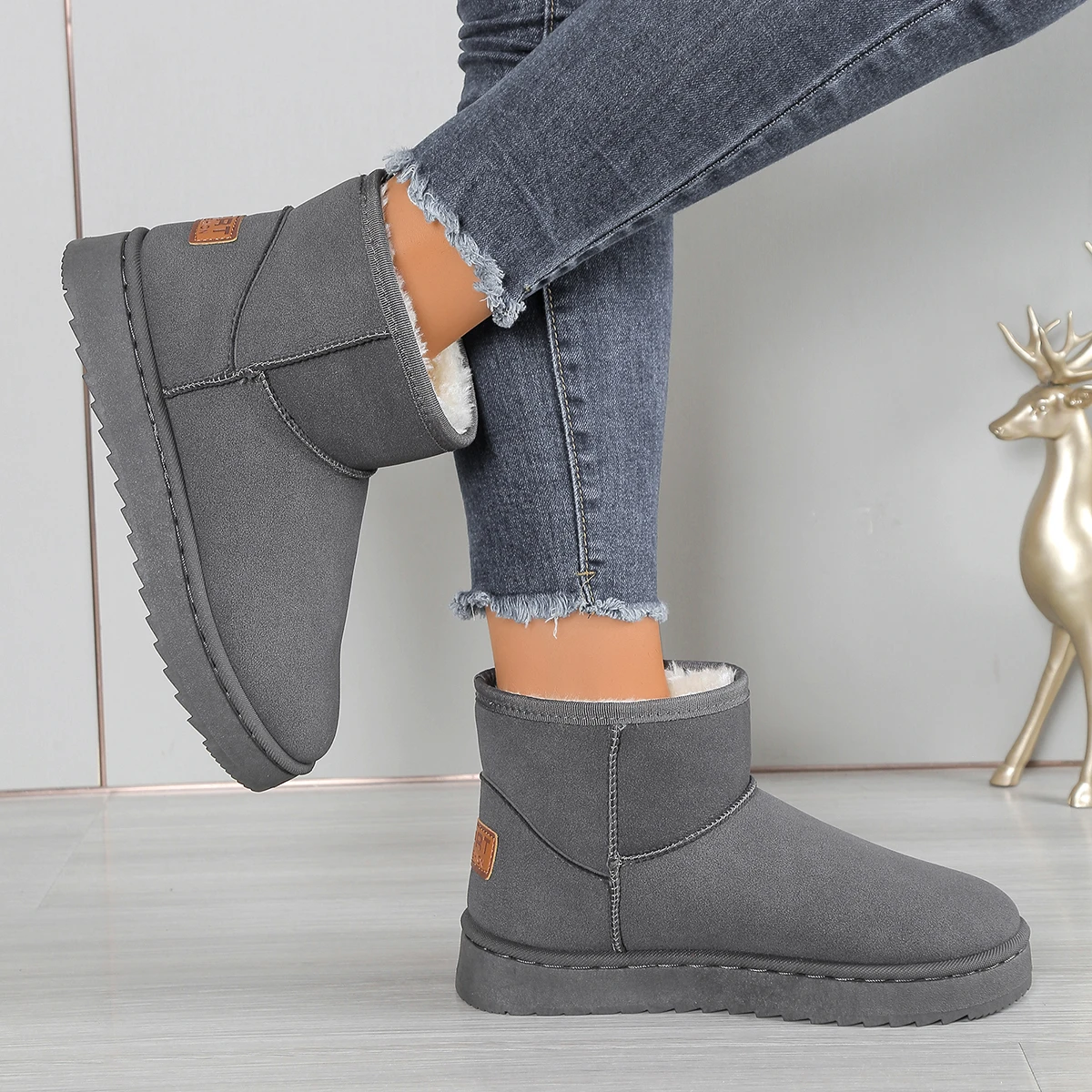 Damen-Schneestiefel im neuen Stil, dicke Sohle, mit Fleece gefüttert, kurze Stiefel, kältebeständige Stiefel, rutschfeste Winterschuhe, warme Schneeschuhe aus Baumwolle – Detail 16