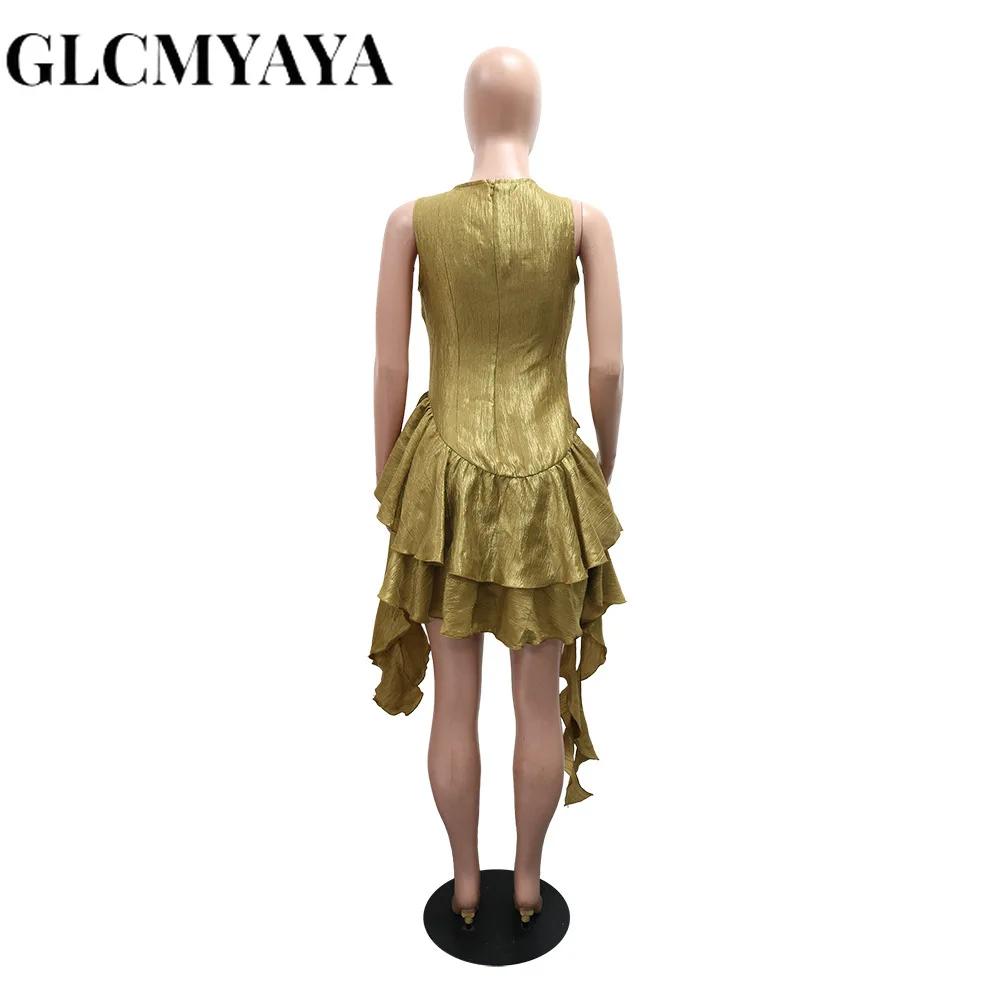 GLCMYAYA المرأة بلا أكمام تانك كبير سوينغ الكرة ثوب غير النظامية ميدي فستان قصير 2025 عطلة الصيف مساء فساتين حفلة عيد ميلاد