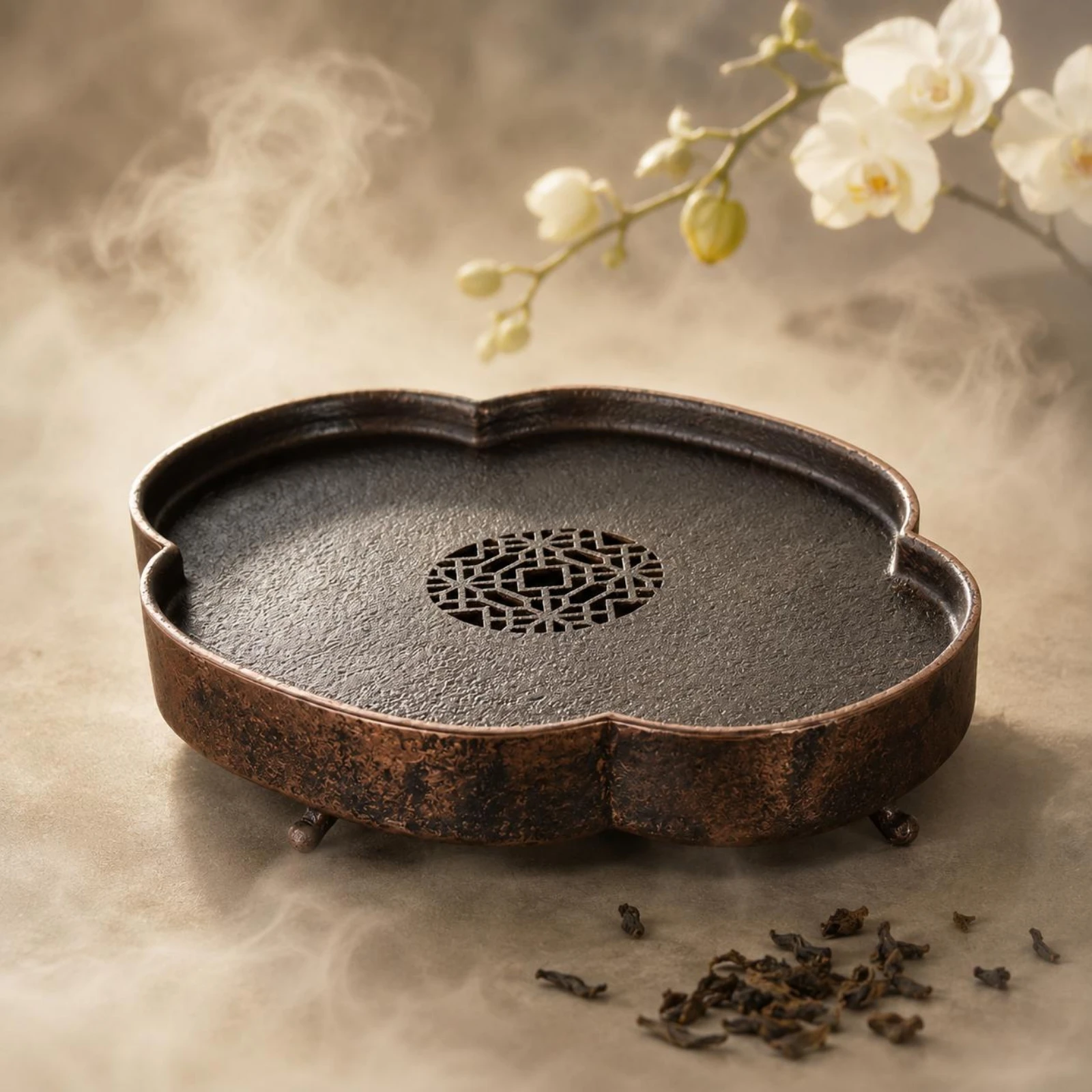 Copper Tea Tray Handmade Drainage Tea Tray Ceremony Accessory Thickened Draining Board Dark Textured