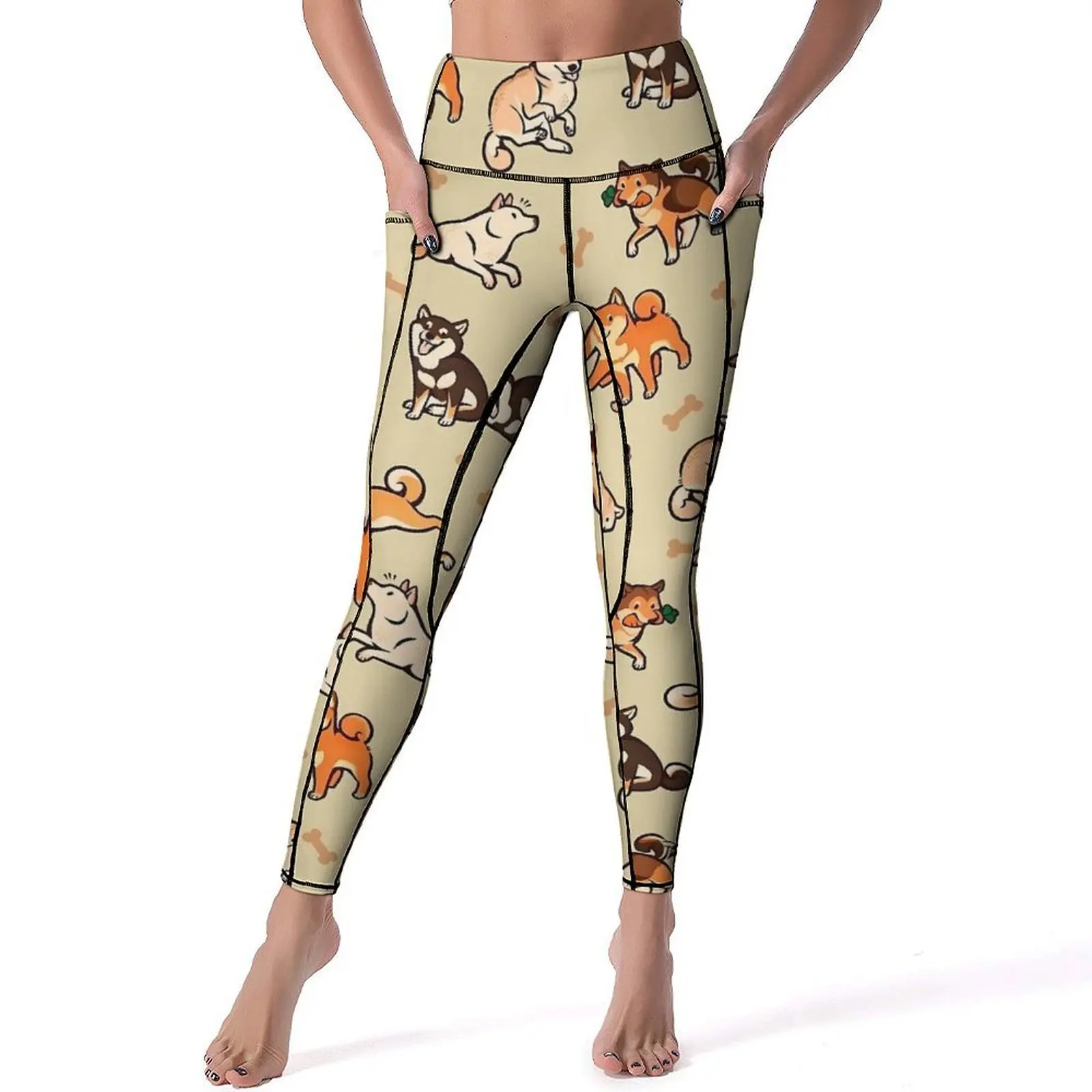 Funny Shiba Leggings Sexy Cute Animal Gym Yoga Pants Push Up Stretch Sports Tights With Pockets Fashion Printed Leggins