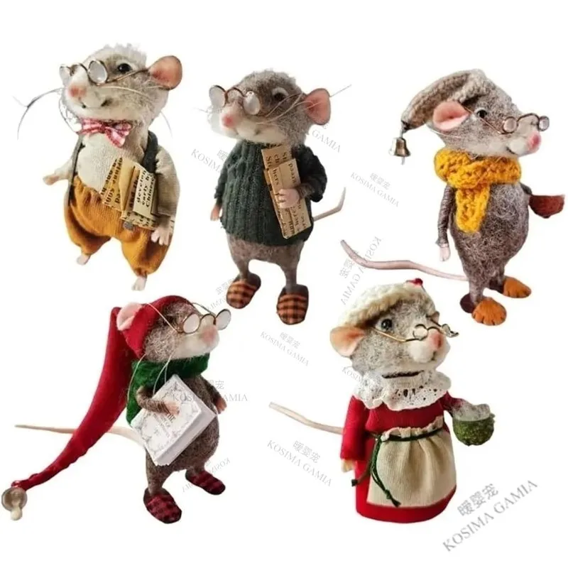 Handmade Needle Felted Mouse Kit Winter Christmas Wool Felt Craft Ornament Gift Cute DIY Festive Home Decor