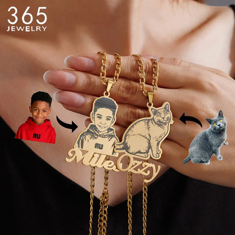 

365, ожерелье с портретом человека и домашнего животного на заказ, персонализированный черный кулон из нержавеющей стали с гравировкой для мужчин и женщин, рождественские подарки