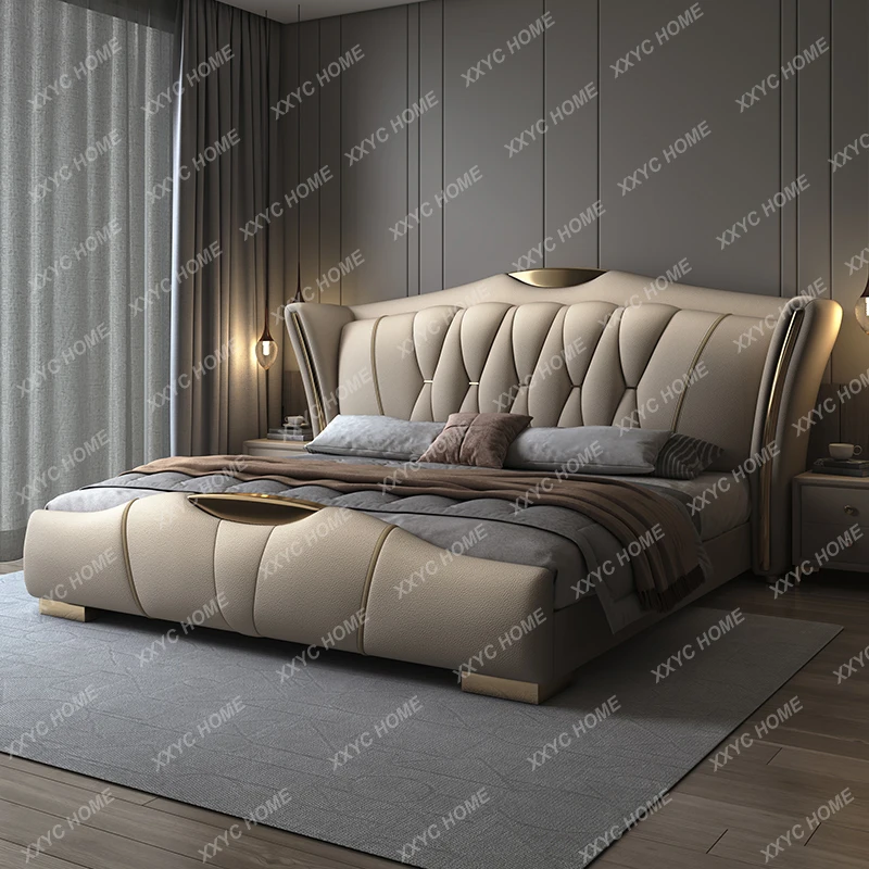 Leather bed leather  modern simple master bedroom double bed light luxury soft bed 2 meters 1.8 meters storage wedding