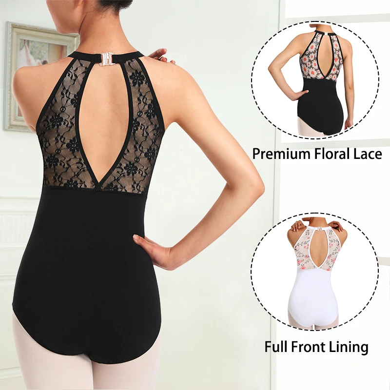 Justaucorps de danse de Ballet pour femmes, justaucorps creux en forme de goutte d'eau en dentelle avec doublure de poitrine douce