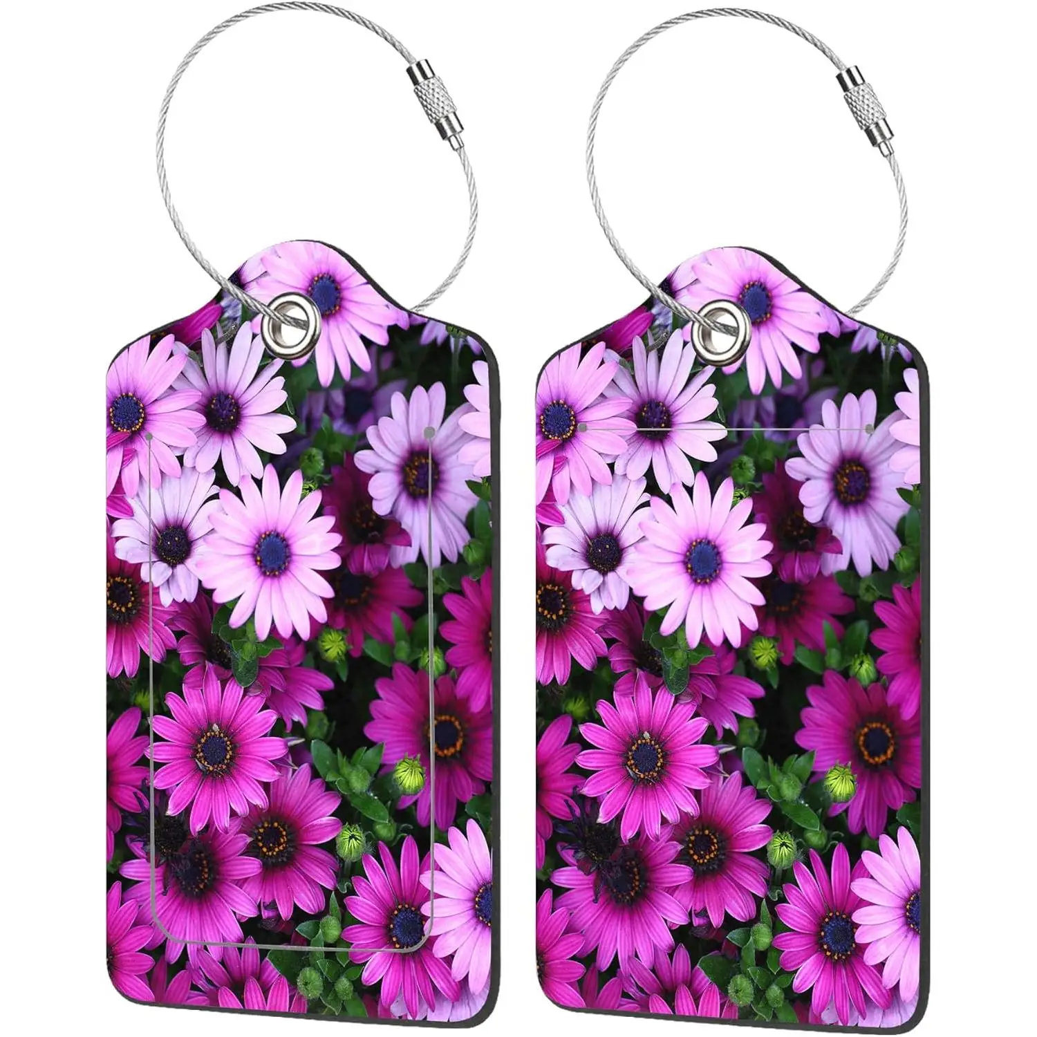 

2-упаковка багажных бирок для чемоданов с цветами, багажная бирка из искусственной кожи, идентификационная этикетка, багажные бирки с петлей из нержавеющей стали и конфиденциальностью