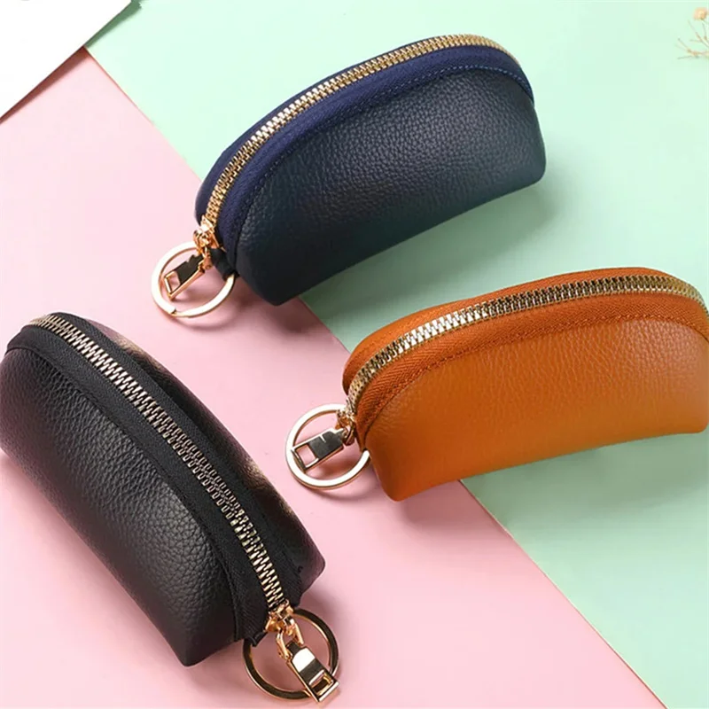 Men Lychee Patterned Soft Leather Fashionable Key Bag Zipper Cute Mini Zero Wallet Girl