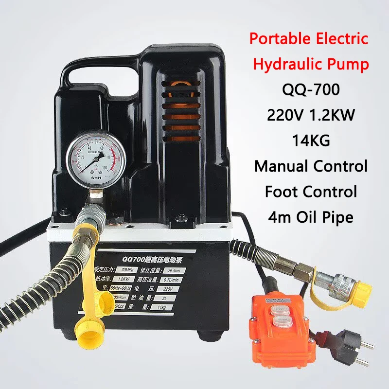 QQ700 Small Electric Hydraulic Pump Station Ultra-High Pressure Oil Pump Pressure Gauge Hand/Foot Control Electric Pump