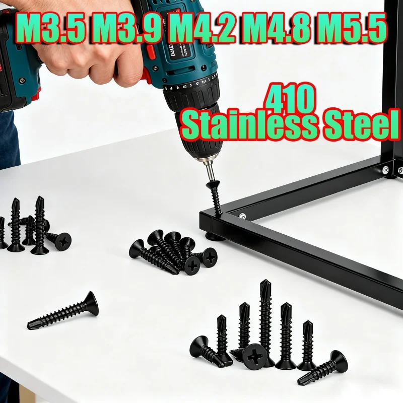 Phillips Flat Head Self Drilling Screw Black Zinc Stainless Steel M3.5 M3.9 M4.2~M5.5 #6~#12 Tapping Screw for Wood Metal Sheet