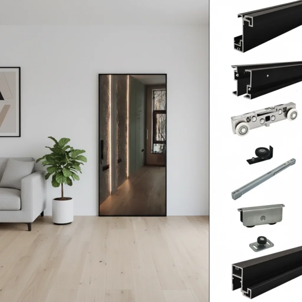 Millions of Sets Sold Europe Mirror Interior Door Hardware Kits Ghost Invisible Door System Frames Trackless Magic Door Kits