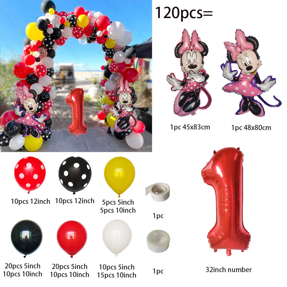 1Set Disney Cartoon Mickey Mouse Minnie Head Baby Pink Number 1-9th Birthday Foil Balloons Arch Garland Kit Bow Gift Globos