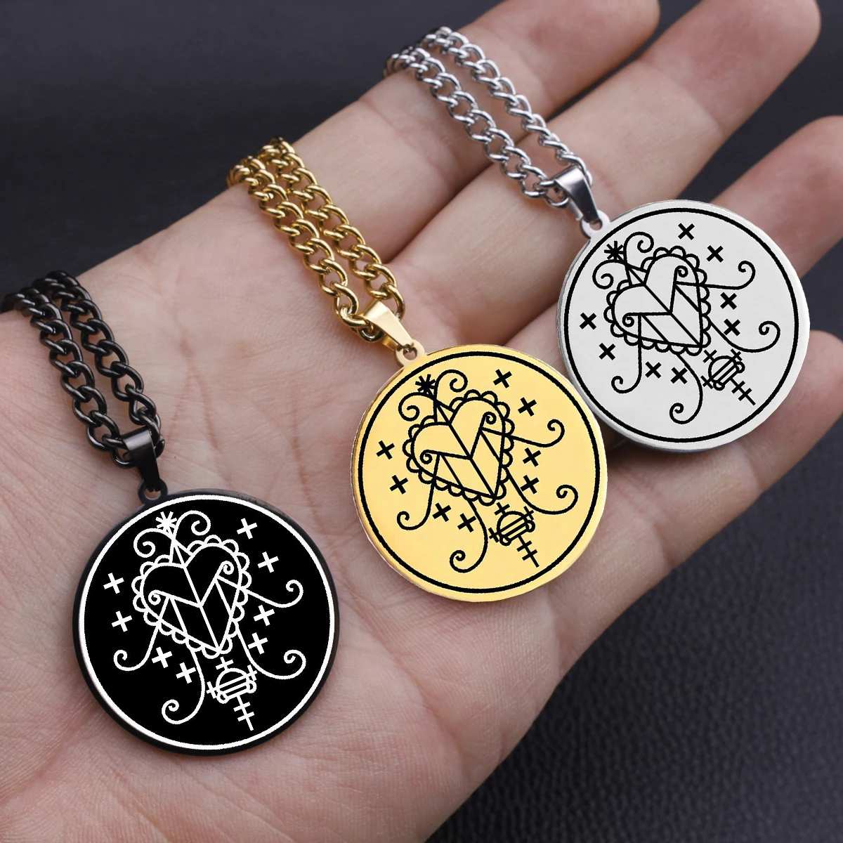 HLSS059 Amulette d'Erzulie Ezili Freda Voodoo Loa Veve Symbol Talisman Jewelry Stainless Steel Laser Marking Pendant Necklace