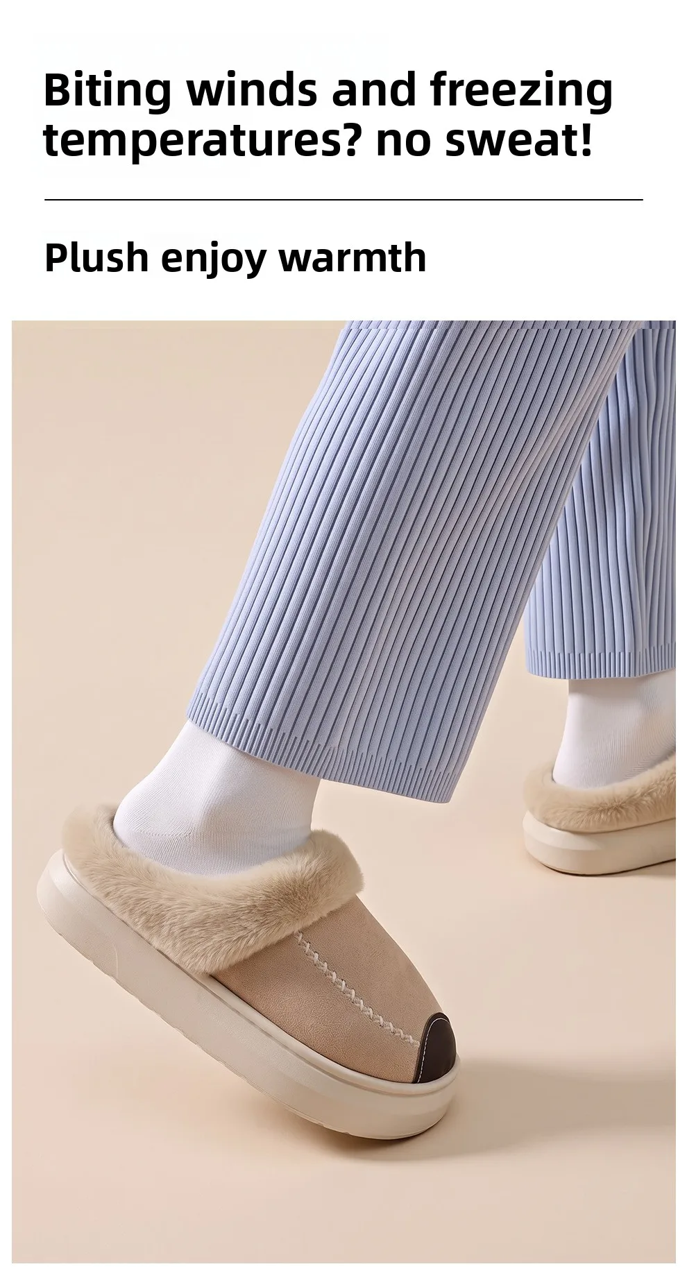 Damen Winter Baumwoll-Hausschuhe für drinnen und draußen, rutschfest, warm, mit Fleece-Futter – Detail 4