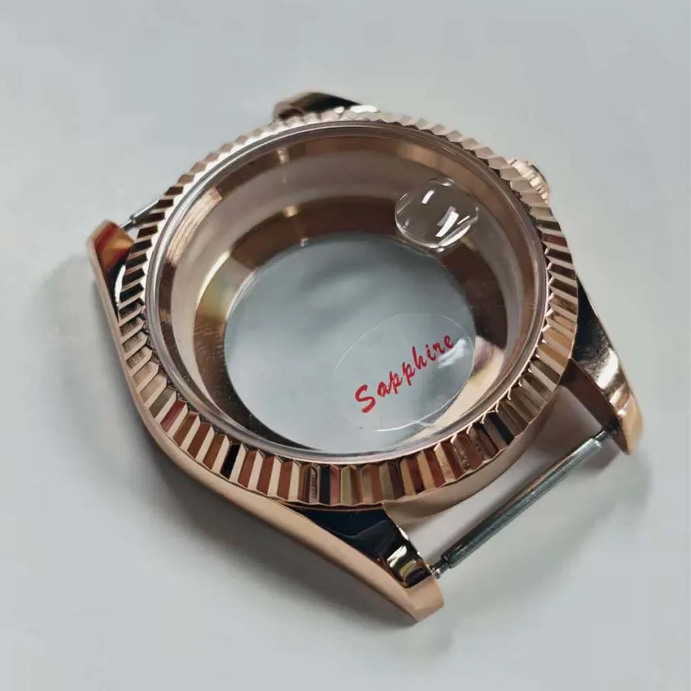 For 8285 Movement 39MM Watch Case Sapphire Crystal Glass Stainless Steel Case Rose Gold 20mm Bracelet Watch Parts