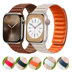 Leather Link For Apple watch Straps Ultra2 49mm band 44mm 40mm 41mm 45mm 42mm 46mm Magnetic Loop iWatch Series 10 9 8 7 6 5 4 SE
