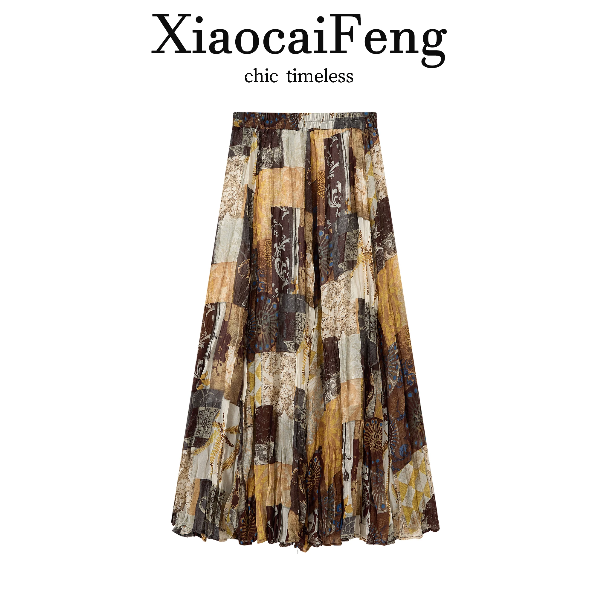 

Summer Vacation Print Chiffon Half Skirt Women's Loose High Waist Atmosphere Large Umbrella Skirt Folded High Waist Design