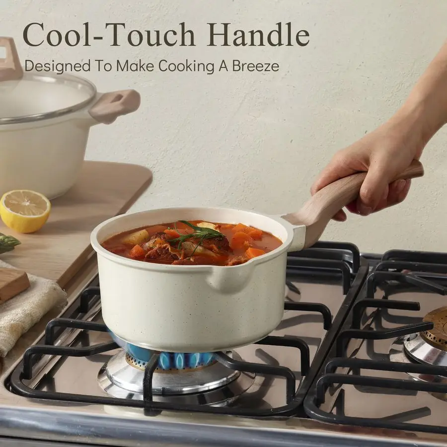 1.5Qt amp 3.0Qt Sauce Pan Sets with Lid Cooking Pots Nonstick Saucepans Cookware Set with Pour Spout Small Kitchen Pot, Inductio