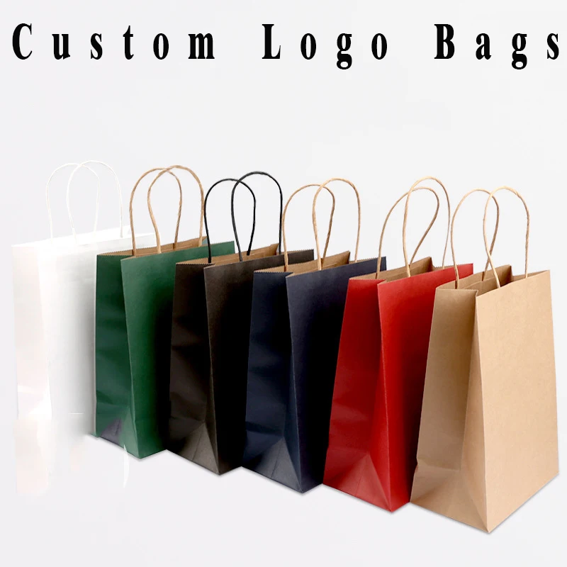 100/500 Pcs custom logo kraft paper bag for small business package paper bags birthday wedding gifts pacakge bags clothes bags