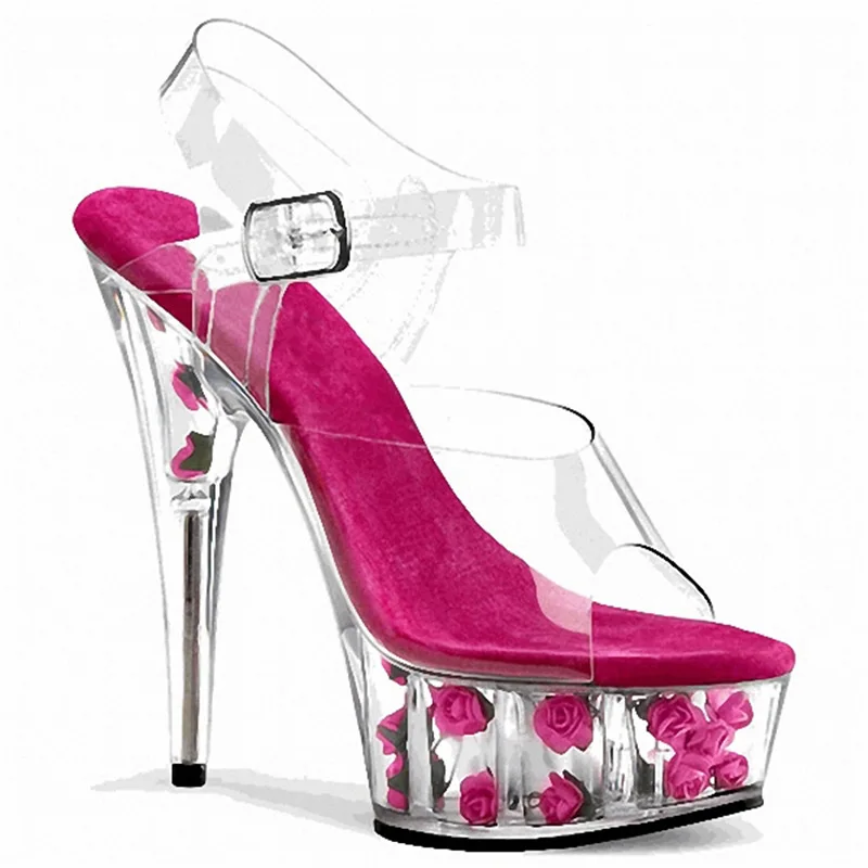 

Летние прозрачные сандалии на платформе с цветами розы внутри, бархатная стелька на высоком каблуке с открытым носком и ремешком на щиколотке, пикантная обувь для вечеринок