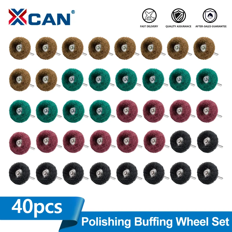 XCAN 40pcs Nylon Mini Drill Abrasive Brush 3mm Shank Buffing Polishing Wheel Rust Remover for Dremel Rotary Tool Accessories