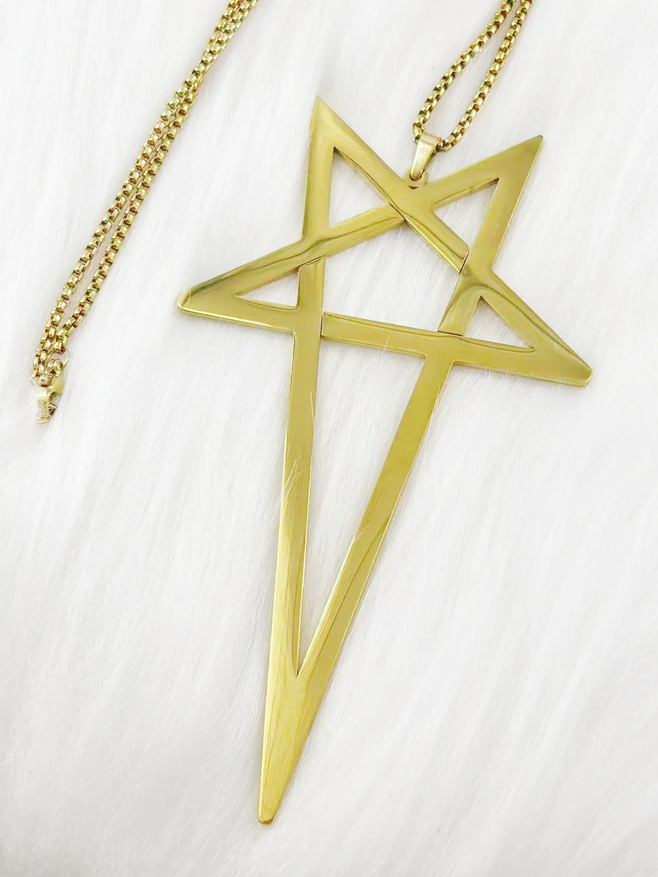 WOUWU Big Inverted Pentacle Necklace Gothic Pentagram Pendant Occult Amulet Witchcraft Stainless Steel Jewelry
