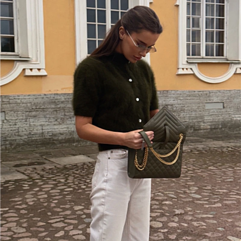Damen-Strickwaren Plüsch Kurzarm Strickjacke Herbst O-Ausschnitt Einreihig Einfarbig Weiche Strickjacken Schicke Damen-Oberteile – Detail 16