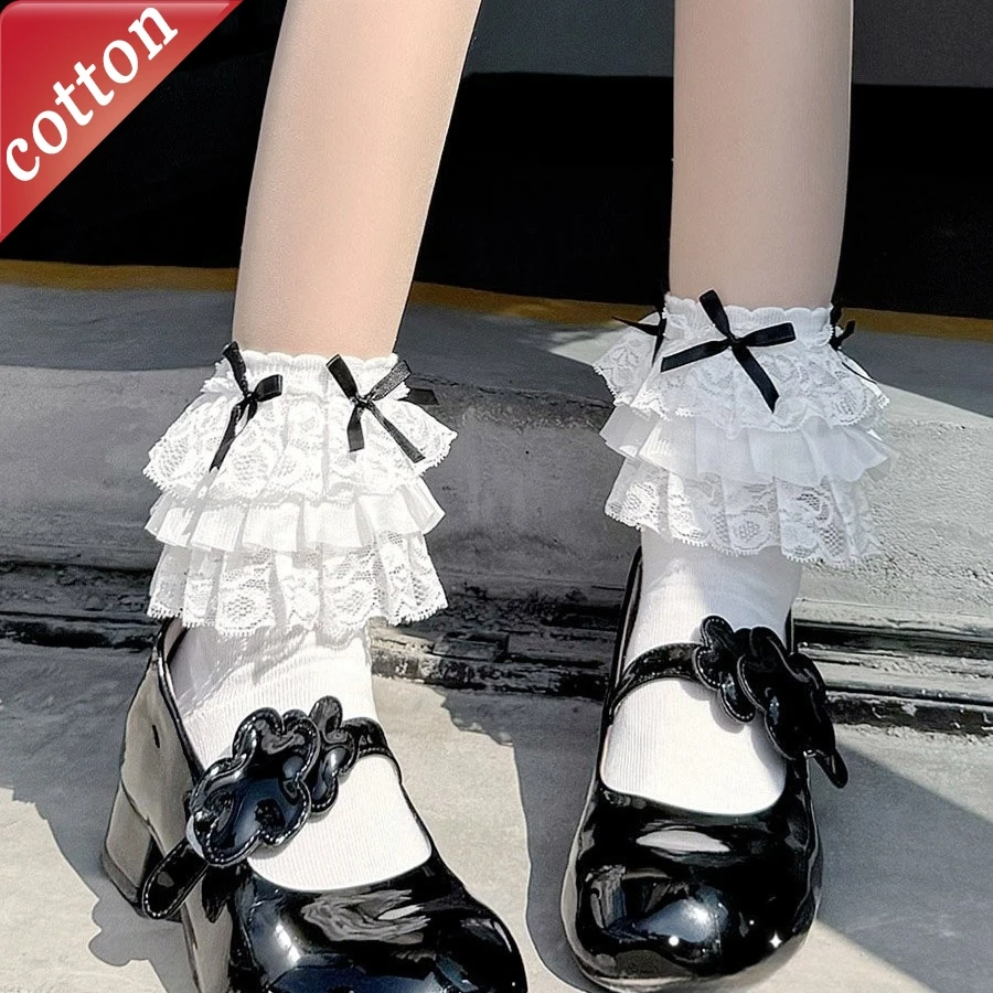 Laides' Stockings japanische Spitzensocken im süßen Kawaii JK Lolita Ballett-Stil, vielseitige, hochwertige, bequeme Baumwollsocken für Mädchen