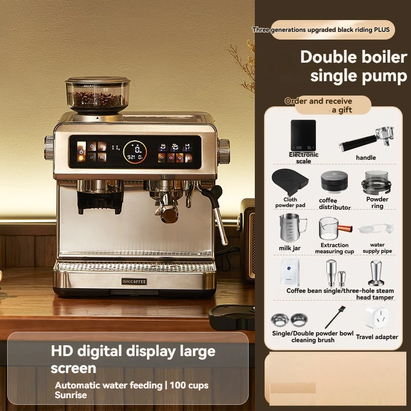 #￥Home Commercial Small Semi Automatic Espresso Coffee Machine Built in Grinder Hot Cold Brew