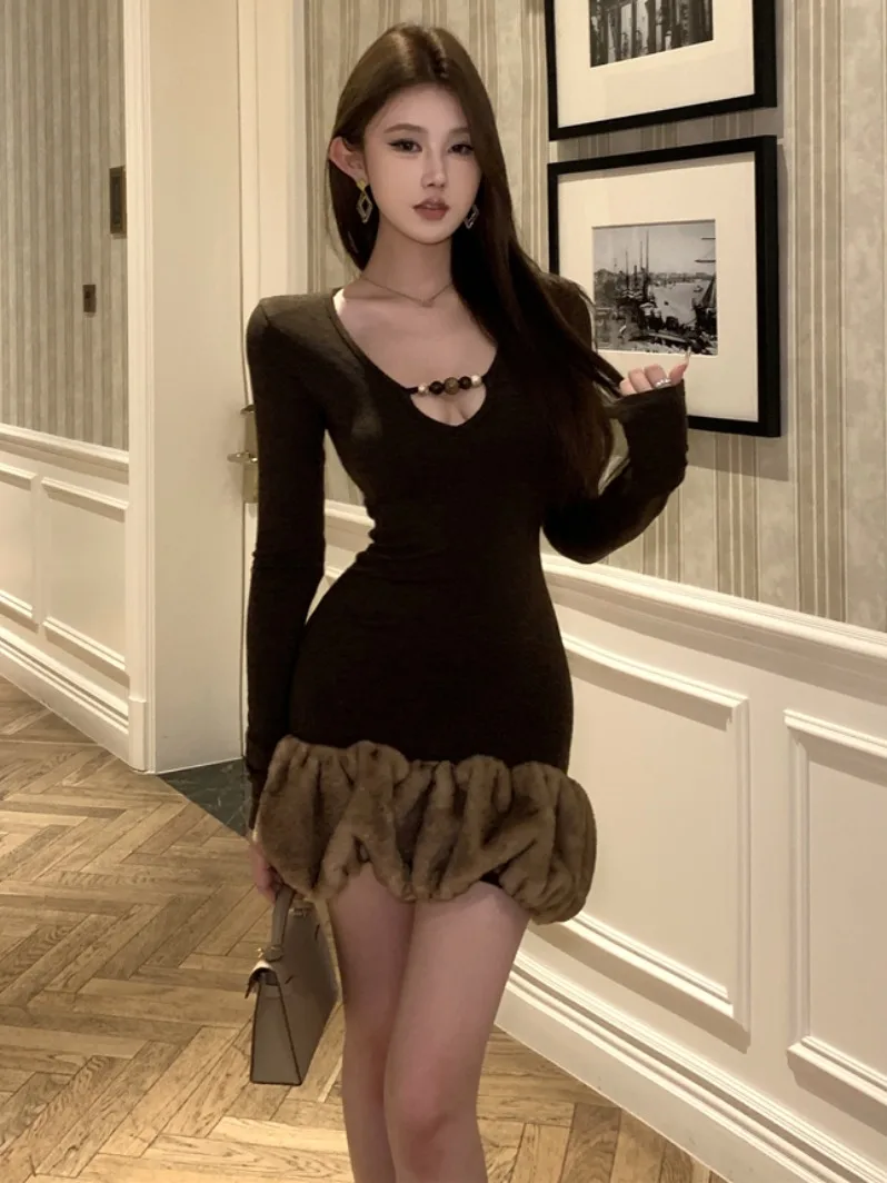 

Женская облегающая юбка Pure Desire с V-образным вырезом, вышивкой бисером, элегантная, с высокой талией, для зимы и повседневной носки