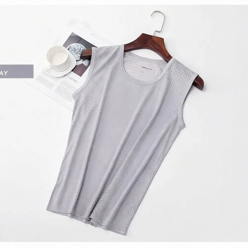 Ice Silk Mesh Sport Tank Top Mens Vest Quick Dry Breathable Sleeveless Shirt Summer Workout Basketball Fitness Undershirt