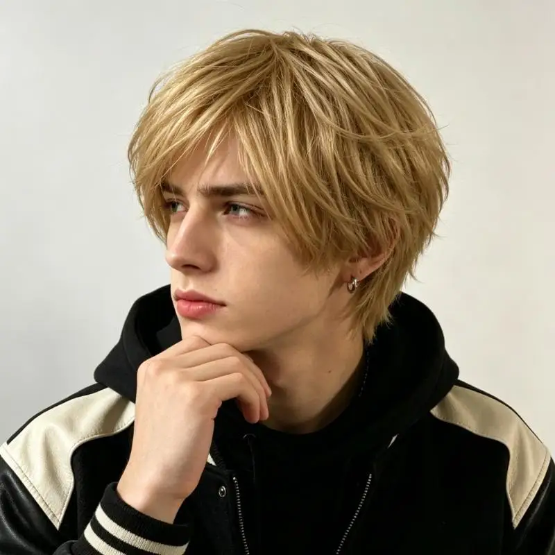 Mens Wig Short Blonde Wig Short Layered Synthetic Hair For Male Cosplay Anime Halloween Wig
