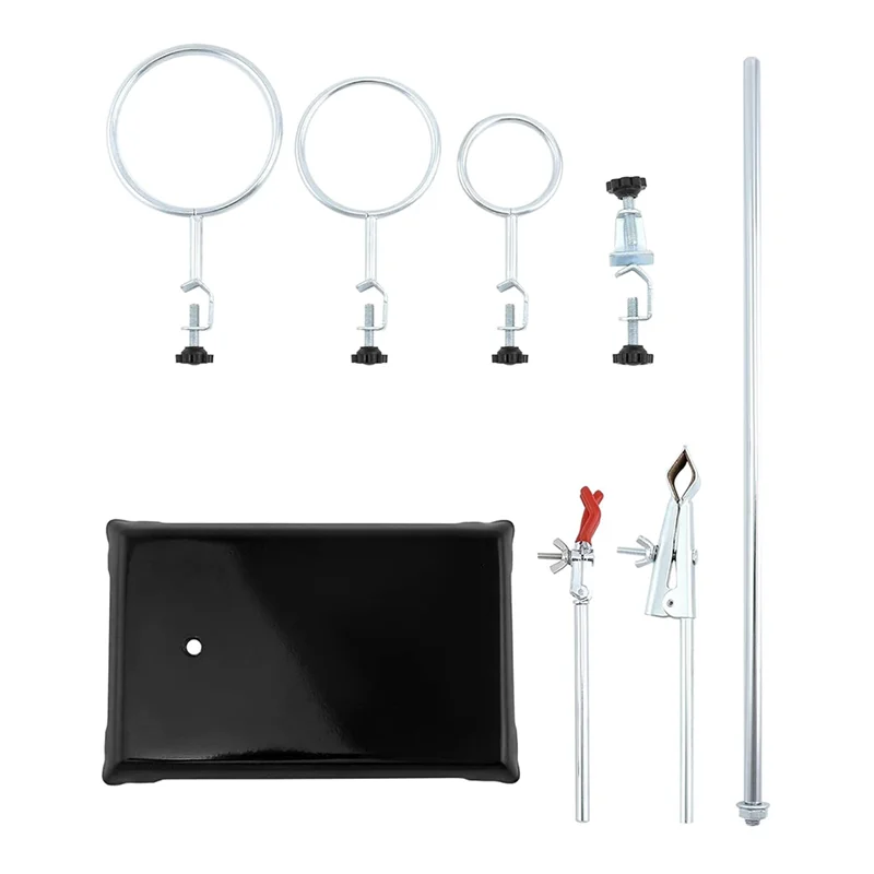 B97A-Lab Support Stand Set With Iron Clamp Holder, Flask Clamp, And Condenser Stand-Laboratory Grade Metalware Set